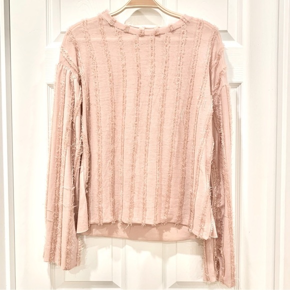 Zara Tops - Dusty Rose Blush Pink Vertical Eyelash Yarn Stripes Long Sleeve Top Tee